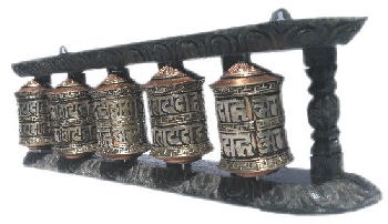 5 Metal Prayer wheel with wood frame W-060